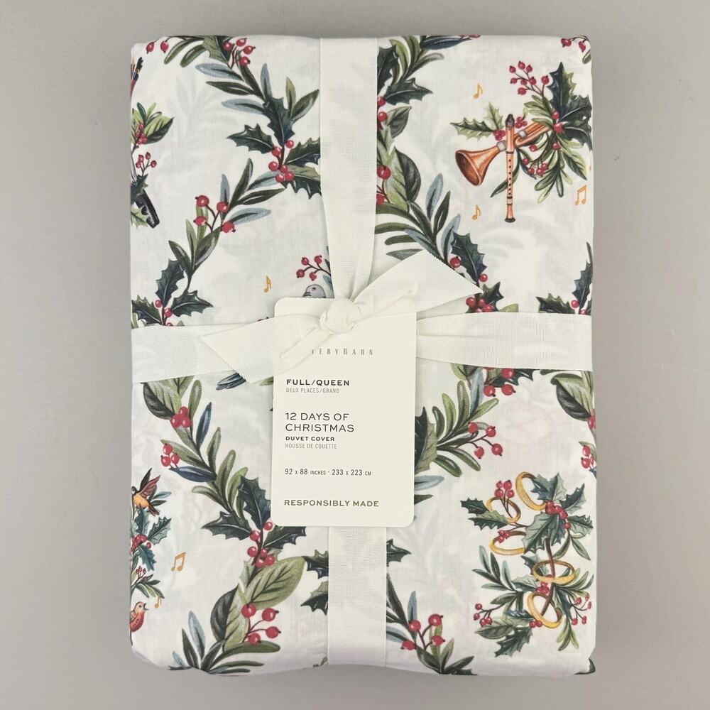 Pottery Barn 12 Days Of Christmas Duvet Cover FULL/QUEEN 92x88 Cotton Holiday
